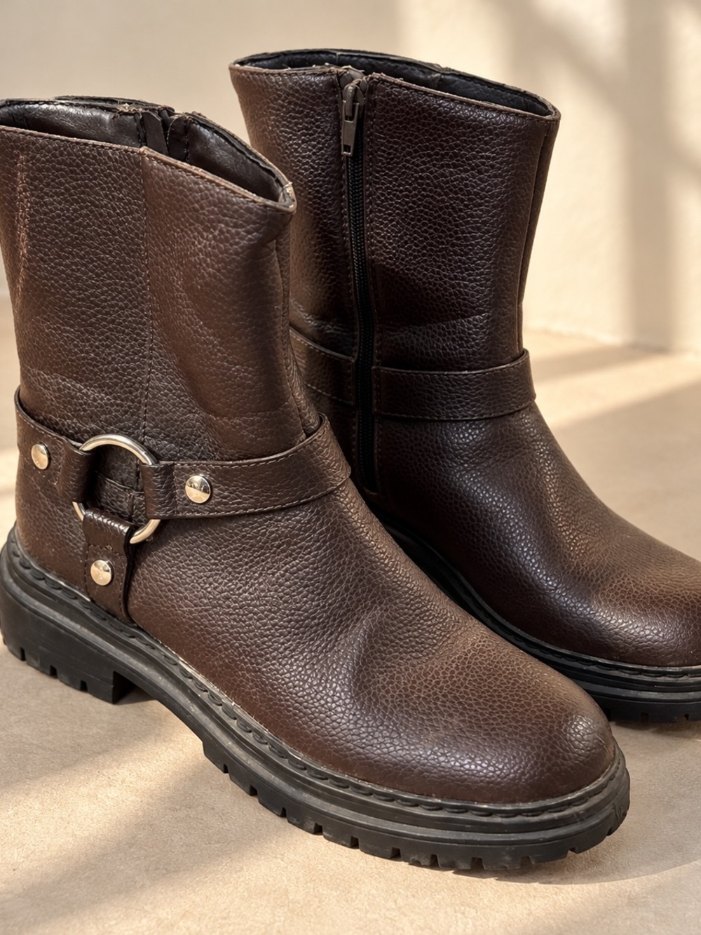 Nautica Chocolate Brown Moto Biker Harmess Boots w Buckle Detail Fall Boot 7.5